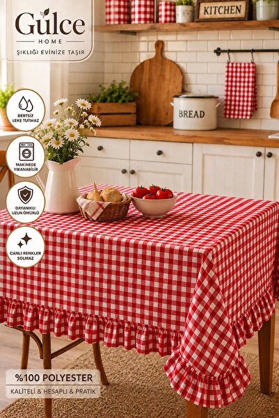 Gülce Home Collection Fırfırlı Masa Örtüsü Leke Tutmayan Dertsiz Pitikare Bas...