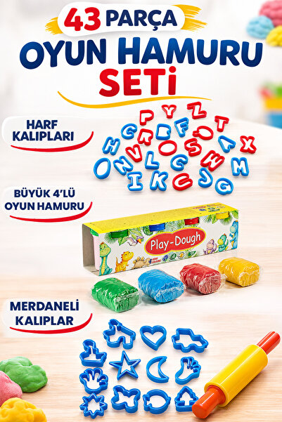 HEROES DOUGH 43 Parça Oyun Hamuru Seti - Eğitici ve Öğretici Harf Kalıpları -...