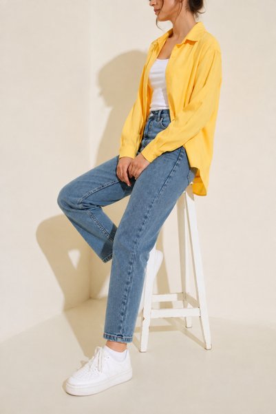 sion jeans Julia Milano Daily Wear Comfortable Blue Medium Snow Wash Comfort Mom Boyfriend Jean Women's Denim Trousers (New Season) (2026)