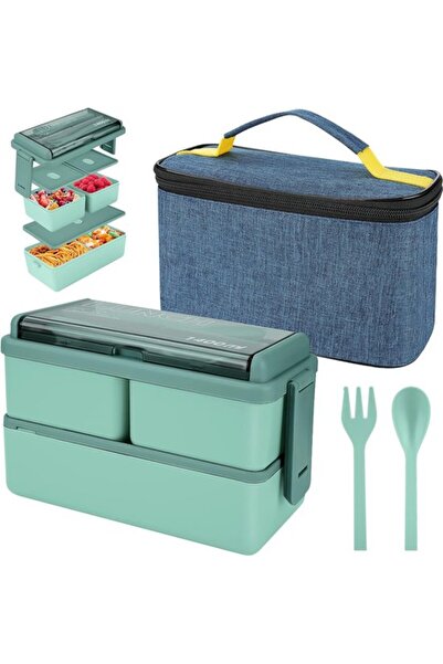 STARSTAR 1400 ml lunchbox with 3 compartments, two-tier bento with insulated ...