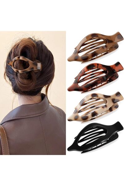 STARSTAR 4-Pack Large Curved Flat Leopard Print Hair Clips, Strong Grip Fashi...