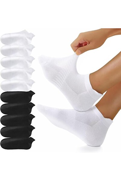 STARSTAR 10-Pair Breathable Pure Cotton Short Sports & Running Socks (5 Black...