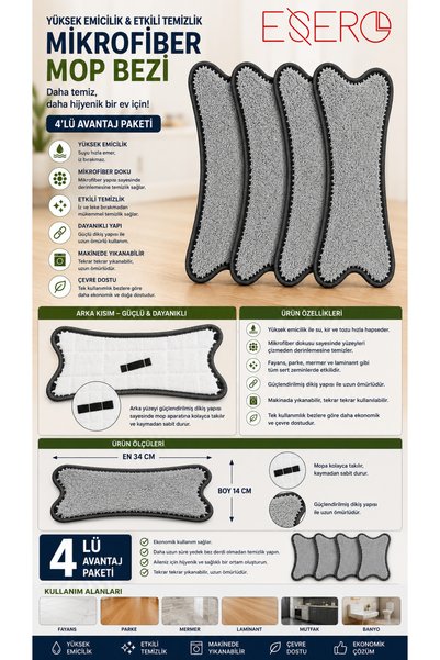 ESERO X Mop Microfiber Replacement Cloth Set of 4 |   Durable and Highly Absorbent |   Reusable Mop Cloth |   For Home and Office Cleaning