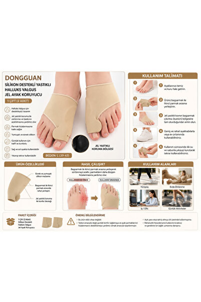 Silikon Destekli / Yastıklı Halluks Valgus İzolasyon Jel Ayak Koruyucu – Ayak Parmak Ayırıcı | Yumuşak Bunion Düzeltici | Parmak Hizalama ve Günlük Konfor Desteği 1 ÇİFT BEDEN : L (39-43)