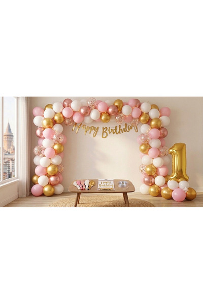 turkuaz parti 55-Piece Balloon Luxury Pink Rose Gold 1 Year Old Balloon Set
