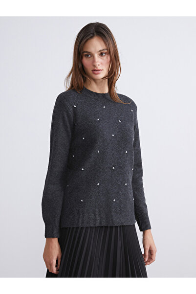 LC Waikiki Crew Neck Rhinestone Embellished Women's Knit Sweater