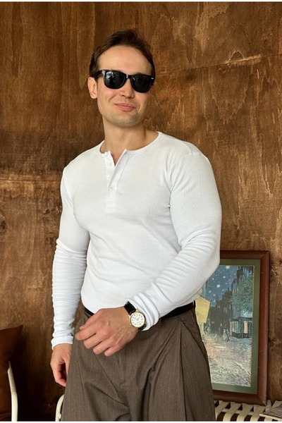 cezstudio Henley Yaka Uzun Kollu T-shirt
