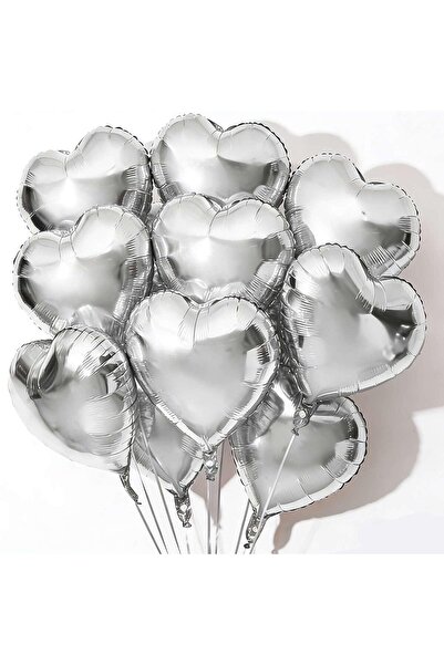 BALON DİYARI Silver Foil Heart Balloon Compatible with Air and Helium 25cm Hi...