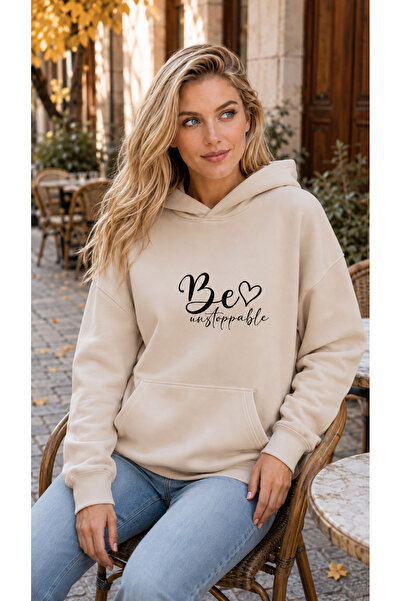 caddekombin Women's Heart Detailed Be Unstoppable Written Kangaroo Pocket Hoo...