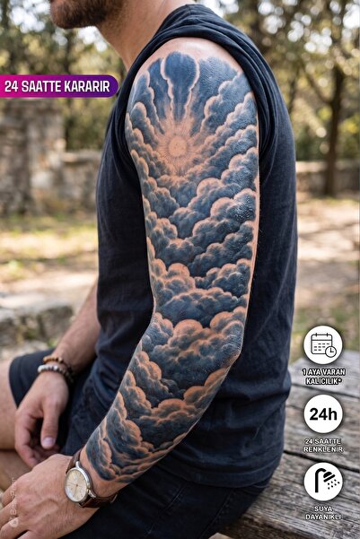 BP Tattoo 24 Saatte Renklenen 1 Ay Kalıcı Bulut Dövmesi Tam Kol Kaplama