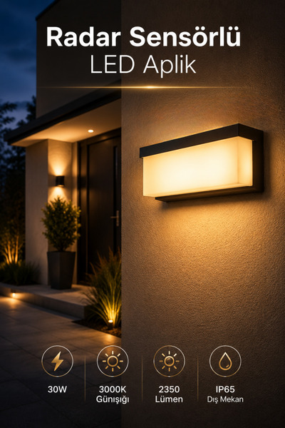 Edison 30W Led Wall Sconce with Radar Sensor 3000K Daylight 2350 Lumen Ip65 O...