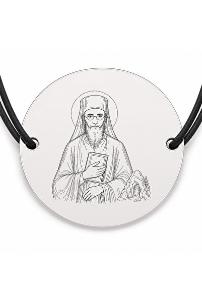 Simoshop Brățară argint 925 cu bănuț Sfântul Ioan Iacob de la Neamț, șnur neg...
