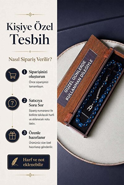 TESBİHKENTİ Kişiye Özel Tesbih Ahşap Kutulu Harf ve Not Detaylı