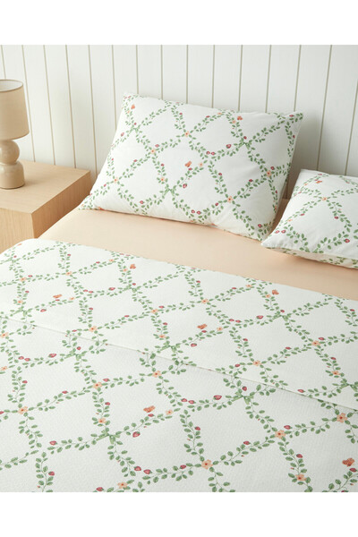 English Home Tender Vines Baskılı Pamuklu Çift Kişilik Pike Takımı 200x220 cm Yeşil