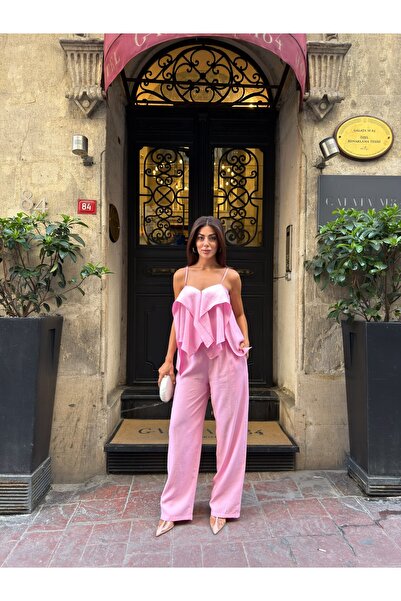 LB Laluna Butik Ženska bluza sa volanima i set palazzo pantalona visokog struka