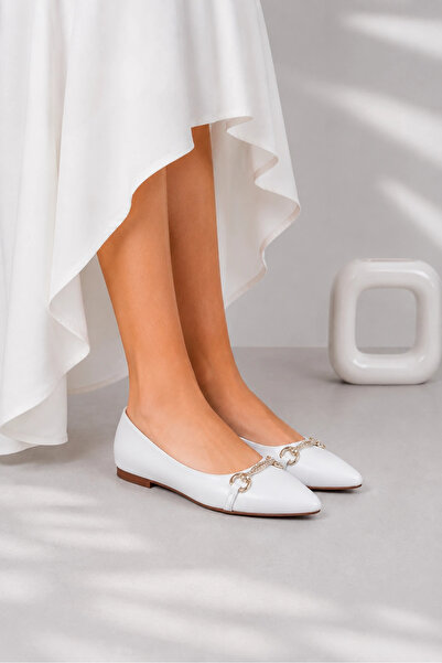 HT HOTİN Peru Women's Pointed Toe Ballerinas - White