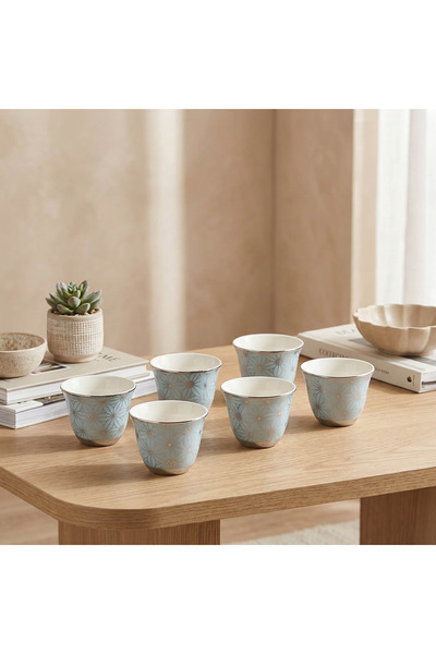 Lifestyle Geometric Print 6-Piece Bone China Kahwa Cup Set