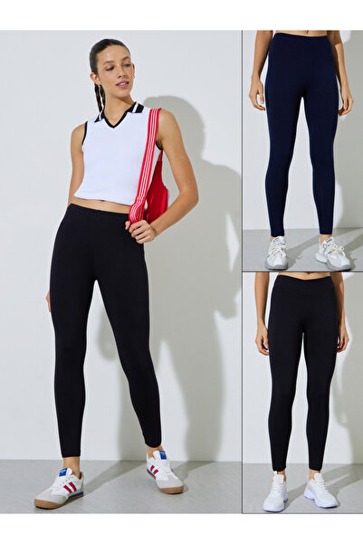 Styli Pack of 2 - Black and Navy Blue Solid Ankle-Length Leggings