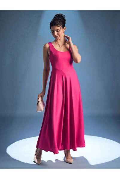 Uptownie By Styli Stretchable Corset Fit And Flare Maxi Dress