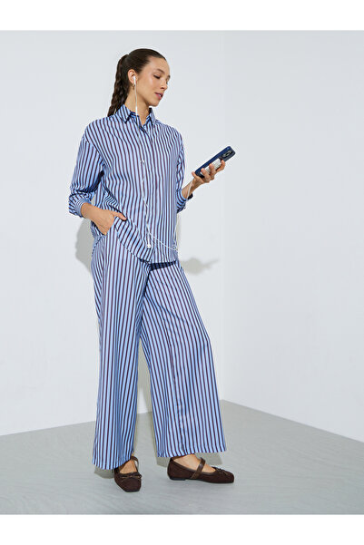 Styli Blue Striped Long-Sleeve Oversized Shirt