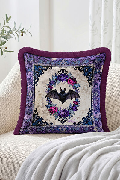 Realhomes Bat Figured Floral Wreath and Vintage Frame Patterned Fringed Throw...