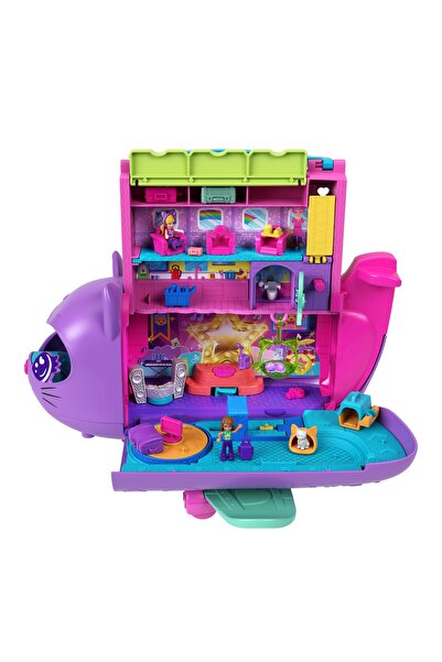 Polly Pocket KOTOLOT SET AVION PISICĂ + 2 PĂPUȘI ȘI ACCESORII HWP19