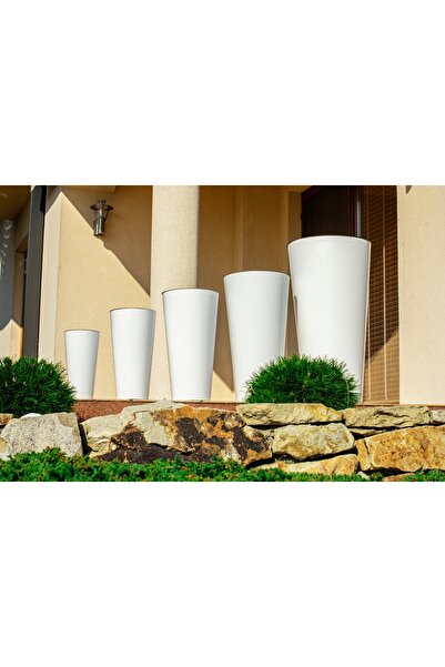 Deco4Home SET 3 ghivece pentru grădină și balcon, alb lucios, 38 cm + inserții