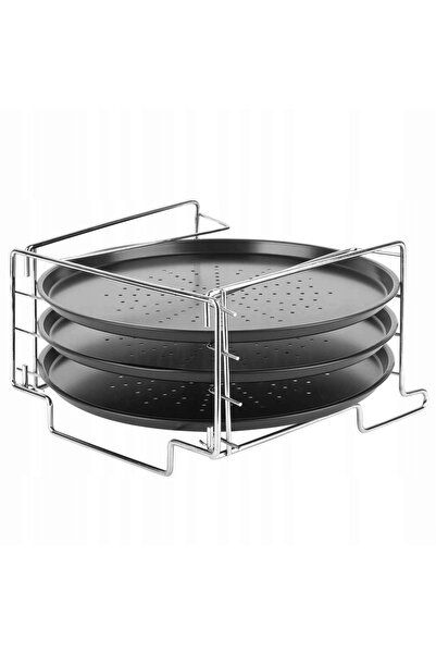 Tadar SET 3 TAVĂ DE COPT PENTRU PIZZA CU SUPORTURI, DIN OȚEL INOXIDABIL