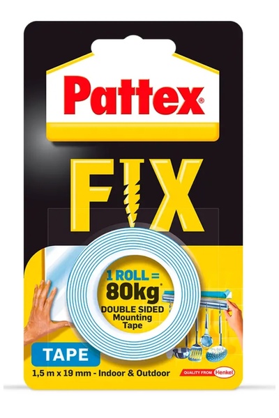 NO BRAND 4x Bandă adezivă PATTEX dublu-adezivă, fixează până la 80 kg, 1,5 m ...