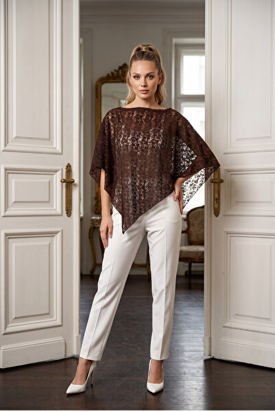 royal prime Women's Asymmetrical Lace Transparent Cape Poncho