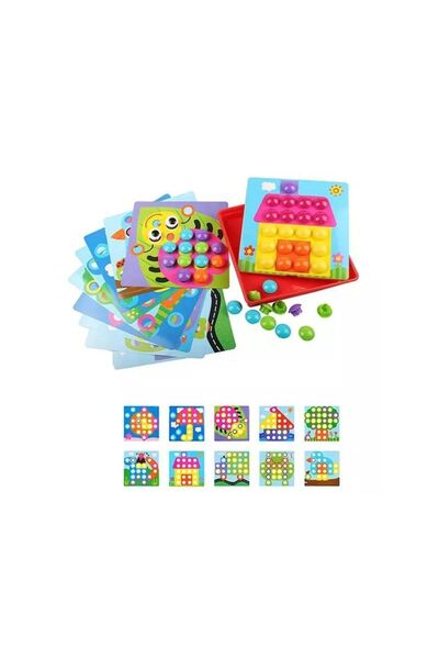 ChRLD Puzzle educativ cu nasturi, puzzle, mozaic, planșe + nasturi colorați