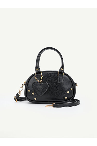 SHAKA Black Shk 339 Faux Leather, Zippered, Trok, Heart Charm Detailed, Women...