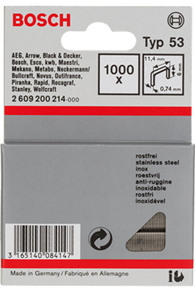 Bosch ZSZYWKI TIP 53 6 mm ORIGINAL 1000 bucăți INOX