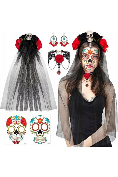NO BRAND SET HALLOWEEN 6 ACCESORII FEMEI BENTITĂ CERCEI COLIER CRANIU