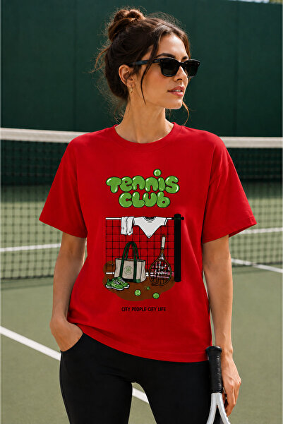 VODEXA Unisex Oversize Tennis Printed T-Shirt 100% Cotton Tennis Themed Comfo...