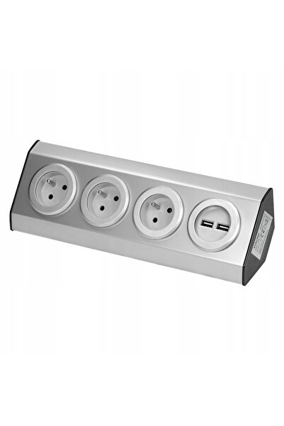 Virone Priză încastrată pentru dulap de bucătărie cu USB, 3x 230V + 2x USB, Inox