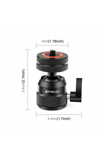 NO BRAND Cap bilă 3D pentru cameră, filet 1/4'', 2x montură ISO pentru Puluz ...