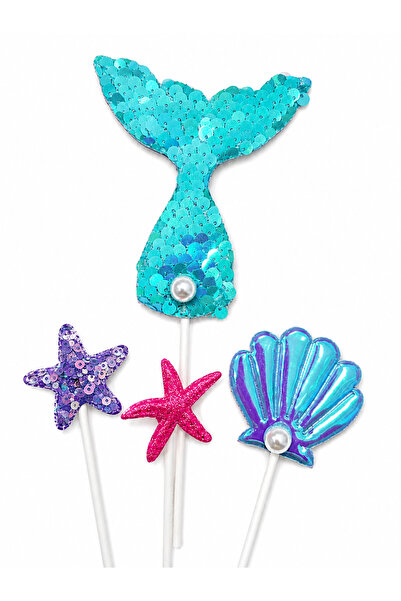 party mix Deniz Kızı Pasta Süsü 4 Parça Mermaid Cake Topper Doğum Günü Pasta ...