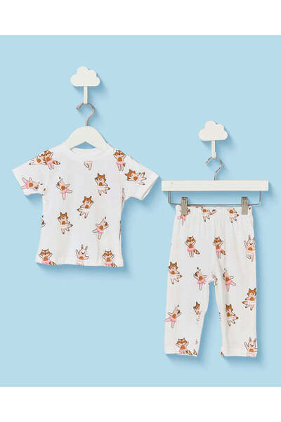 REDTAG Infant Girls White Fox Print Pyjama Set