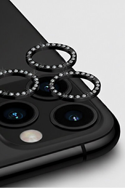 idubi İPhone 11 Pro - 11 Pro Max - 12 Pro Uyumlu Taşlı Kamera Lens Koruyucu