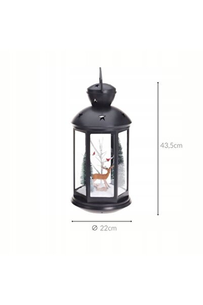 Home Styling Collection LAMPION DE SĂRBĂTORI NEGRU CU LED ȘI FIGURINĂ DECORAT...