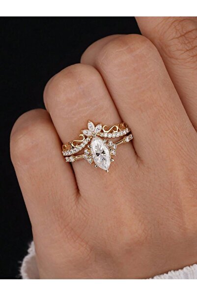 choice2 6 Golden(1 Set) 925 Sterling Silver Fashion White Marquise Figure Zir...