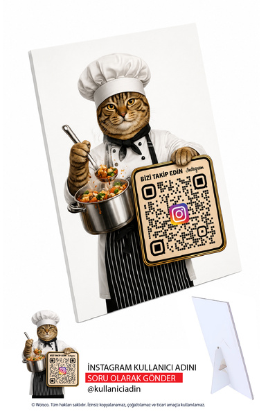Restoranlara Özel Instagram QR Kodlu Masa Standı, Instagram QR Kodlu Masa Çerçevesi (4MM Kalın Karton) 14x19cm