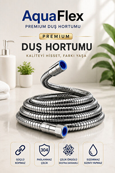 AquaFlex Duş Hortumu Krom | 150cm Çelik Örgülü | Sızdırmaz | Kopmaz | Kolay m...