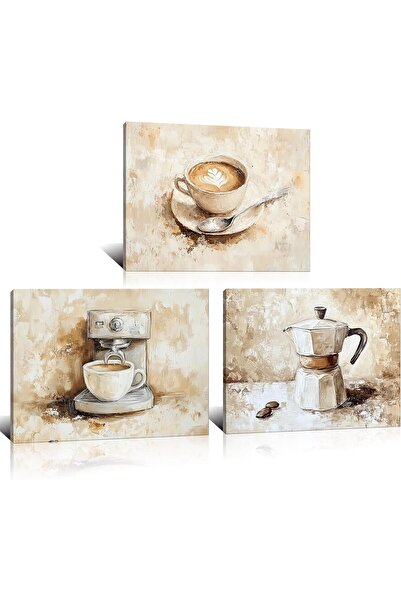 HOME MODE 30x40 cm 3 Panel Gallery Wrapped Canvas | Vintage Coffee Wall Art |...