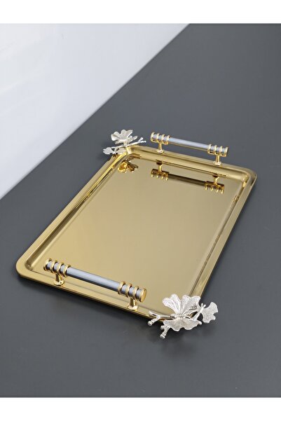 PARILTI HOME COLLECTİON Figured, Metal-Handled, Stainless Steel Rectangular T...