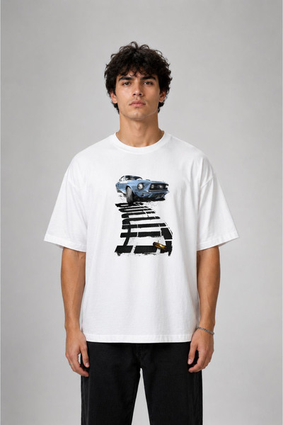 cesita Fast Car Printed Cotton White T-Shirt T-Shirt