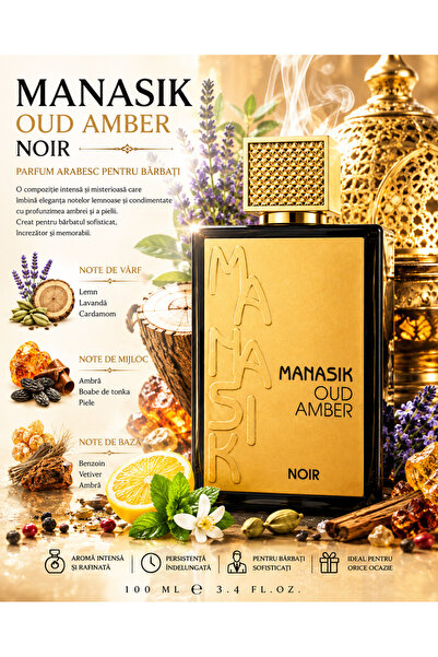 MANASIK Parfum Arabesc Oud Amber NOIR 100 ml, Barbati, Luxury, Persistent, Am...