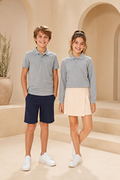 Loule Children's Unisex Gray 2-Piece Polo Collar T-Shirt Set Short Sleeve + L...