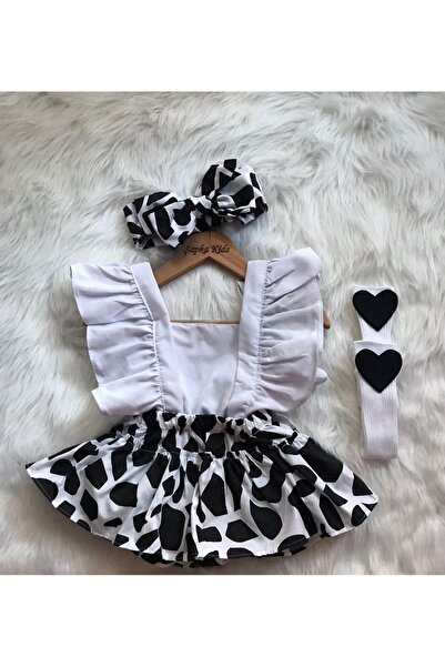 trandbaby طقم مكشكش بنمط بقرة باللونين الأسود والأبيض للفتيات الصغيرات/الأطفا...